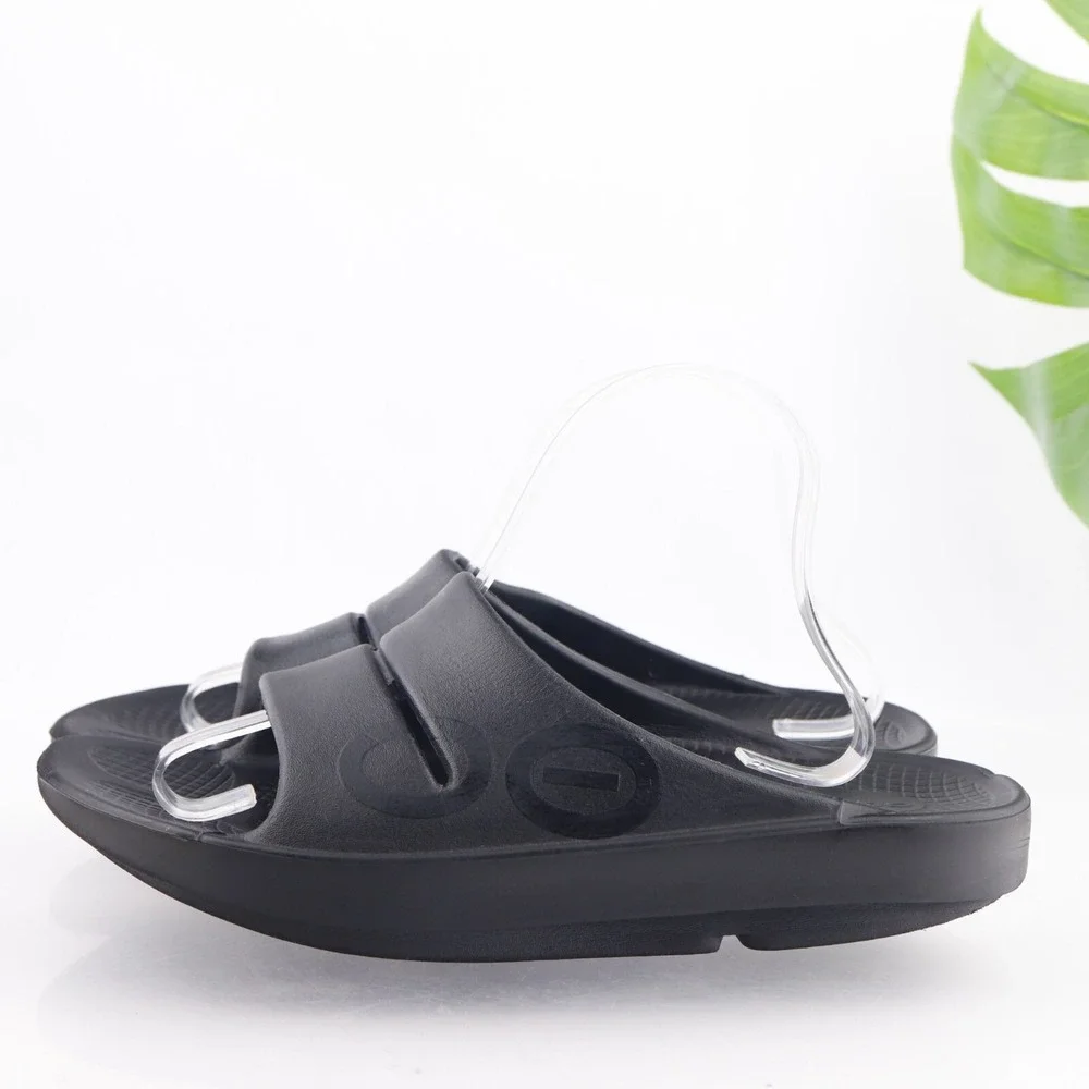 OOFOS Mens OOahh Slide Sandals Shoes Size 9 Black Recovery Comfort Cushioned